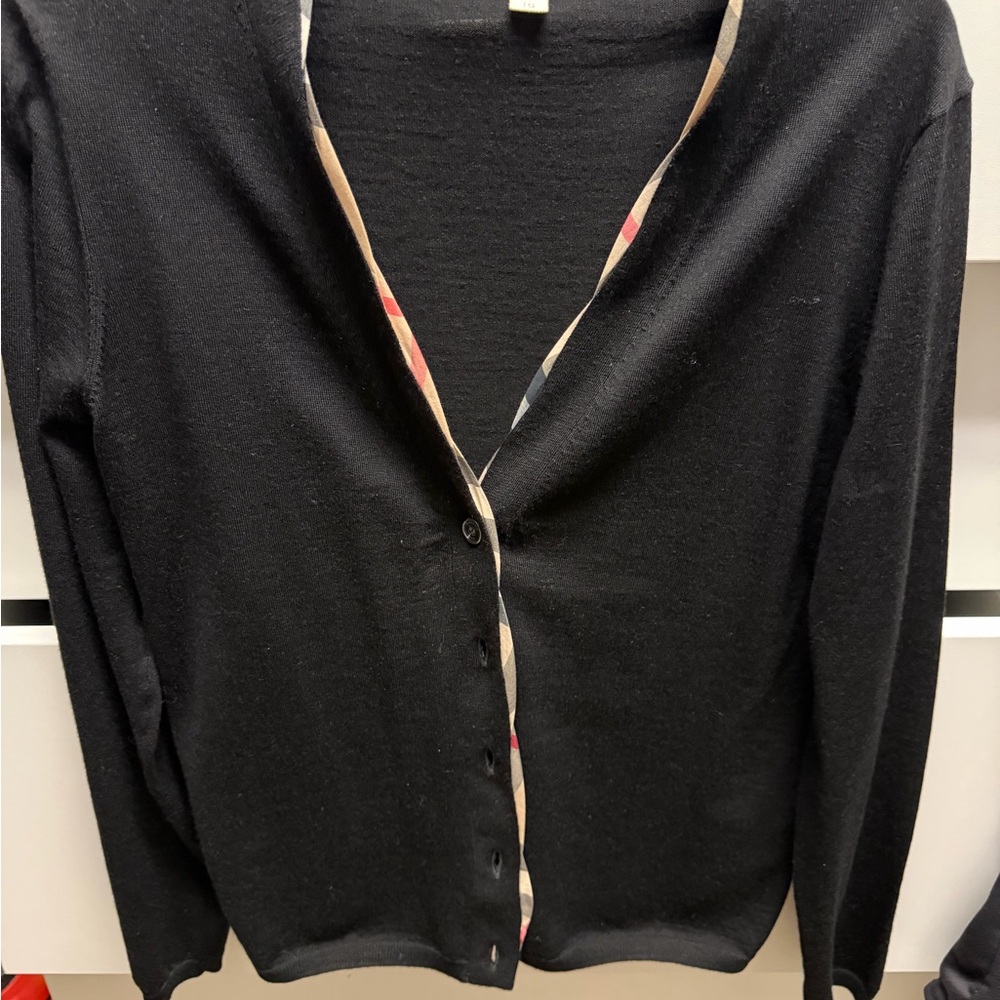 Burberry Black Cardigan with Check Trim